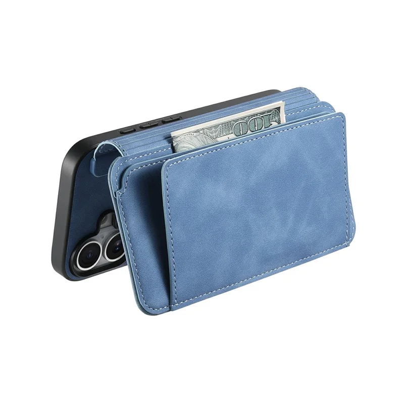 For iPhone 16 Plus Magnetic Leather Case with Detachable RFID Blocking Zipper Wallet Cover - Blue