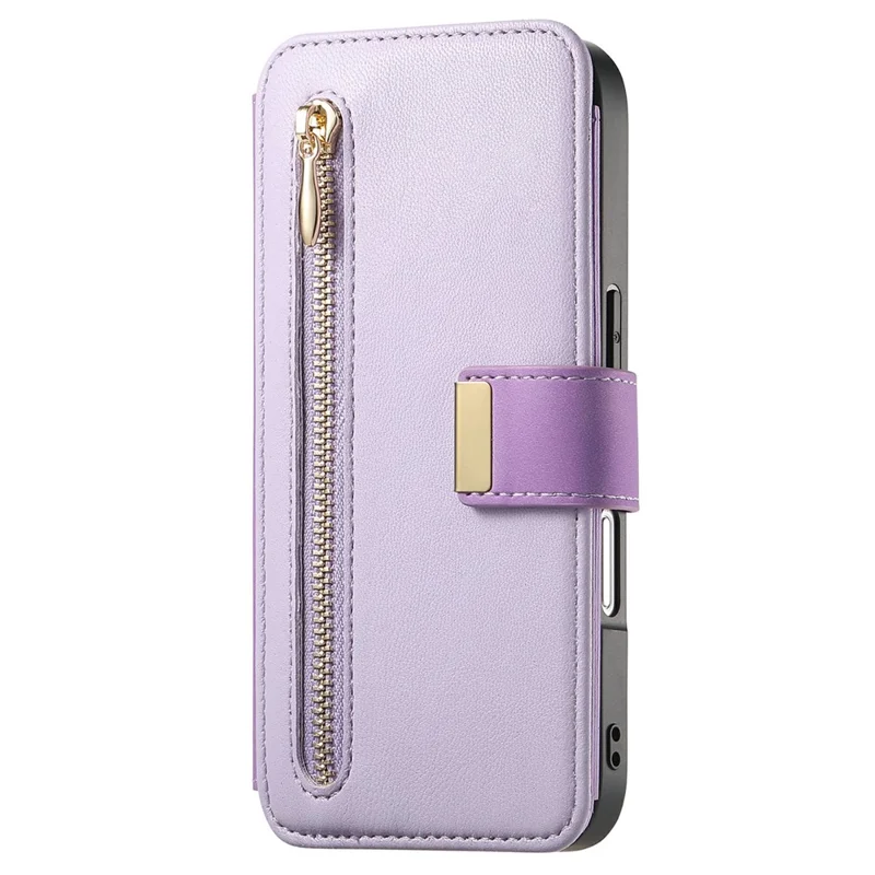 For iPhone 16 Plus Magnetic Leather Case with Detachable RFID Blocking Zipper Wallet Cover - Purple