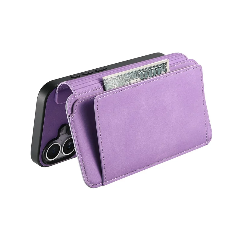 For iPhone 16 Plus Magnetic Leather Case with Detachable RFID Blocking Zipper Wallet Cover - Purple