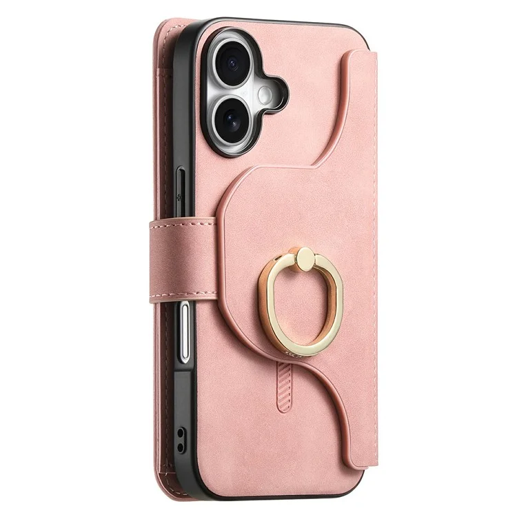 Для Iphone 16 Case Съемный Магнитный Кожаный Кошелек Крышка Телефона RFID Блокировка - Розовый