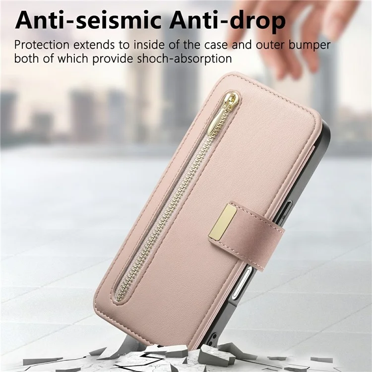 Для Iphone 16 Case Съемный Магнитный Кожаный Кошелек Крышка Телефона RFID Блокировка - Розовый