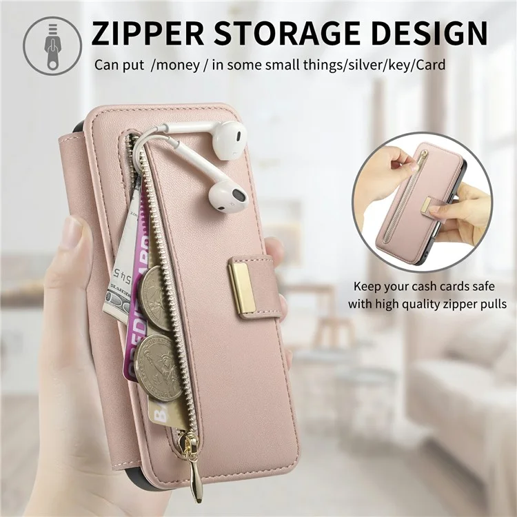 Для Iphone 16 Case Съемный Магнитный Кожаный Кошелек Крышка Телефона RFID Блокировка - Розовый