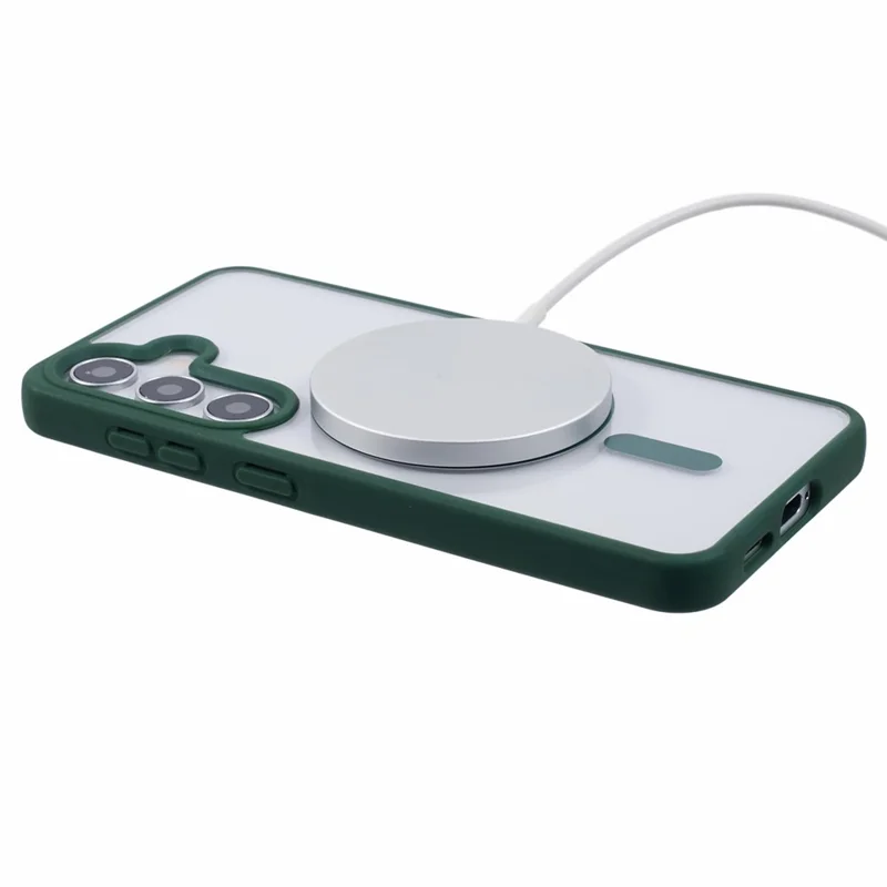 For Samsung Galaxy S24 Magnetic Case Shockproof PC+TPU Clear Phone Cover - Green