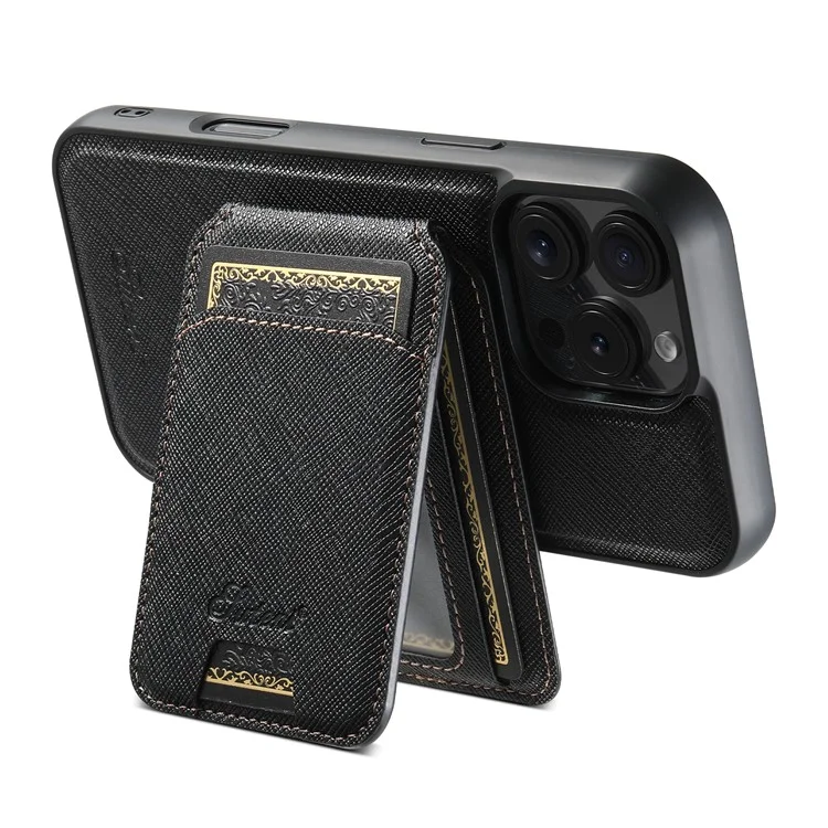 Suteni H18 Für Iphone 16 Pro Max Magnethülle Cross Textur Leder+tpu -abdeckung Mit Abnehmbarer Kartenbeutel - Schwarz