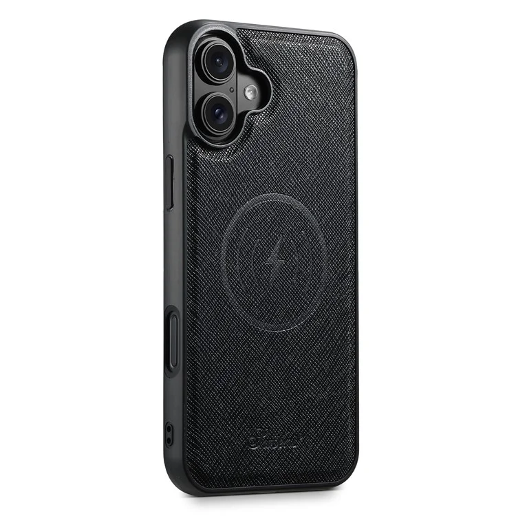 Suteni H18 Para Iphone 16 Plus Magnetic Case Cross Texture Leather+TPU Cubierta Con Bolsa de Tarjeta Desmontable - Negro