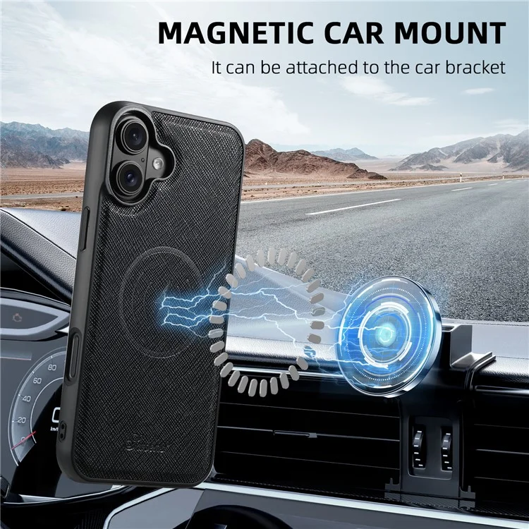 Suteni H18 Para Iphone 16 Plus Magnetic Case Cross Texture Leather+TPU Cubierta Con Bolsa de Tarjeta Desmontable - Negro