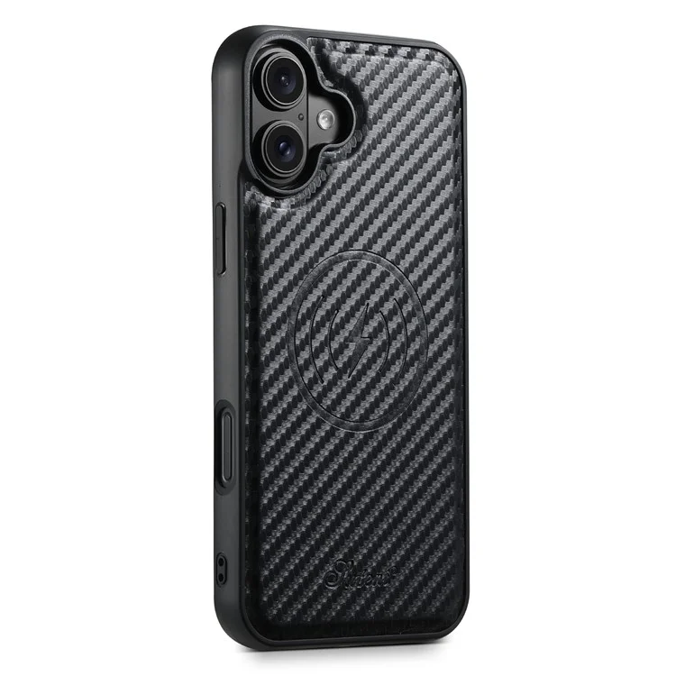 Suteni H18 Für Iphone 16 Plus Magnethülle Kohlefaser Textur Leder+tpu -abdeckung Mit Abnehmbarer Kartenbeutel