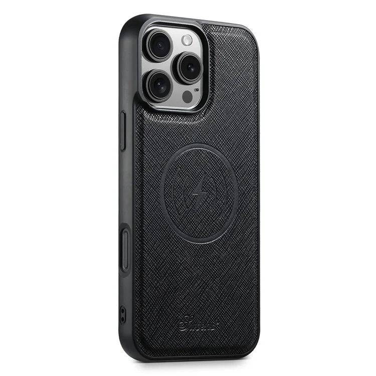 Suteni H17 Для Iphone 16 Pro Magnetic Case Leather+TPU Cross Texture Cope Phone с Съемной Сумкой Для Карты - Черный