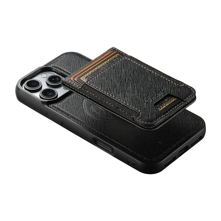 Suteni H17 Для Iphone 16 Pro Magnetic Case Leather+TPU Cross Texture Cope Phone с Съемной Сумкой Для Карты - Черный