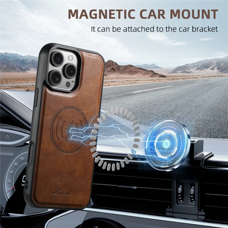 Suteni H17 Для Iphone 16 Pro Case, Совместим с Держателем Magsafe Card Kickstend - Коричневый