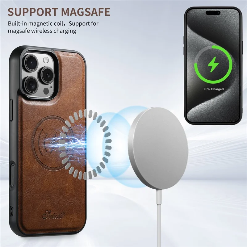Suteni H17 Для Iphone 16 Pro Case, Совместим с Держателем Magsafe Card Kickstend - Коричневый