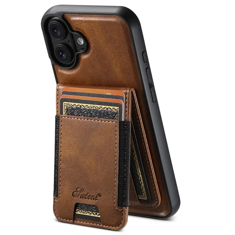 SUTENI H17 For iPhone 16 Plus Case Compatible with MagSafe Card Holder Kickstand Phone Cover - Brown