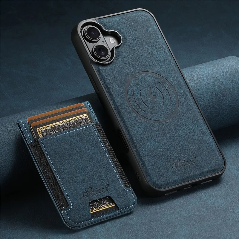 Suteni H17 Für Iphone 16 Plus Magnetic Case Card Slots Leder+tpu -kickstand -telefonabdeckung - Blau