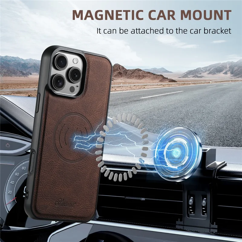 Suteni H17 Für Iphone 16 Pro Max Magnetic Case Card Slots Leder+tpu Kickstand Telefonabdeckung - Braun