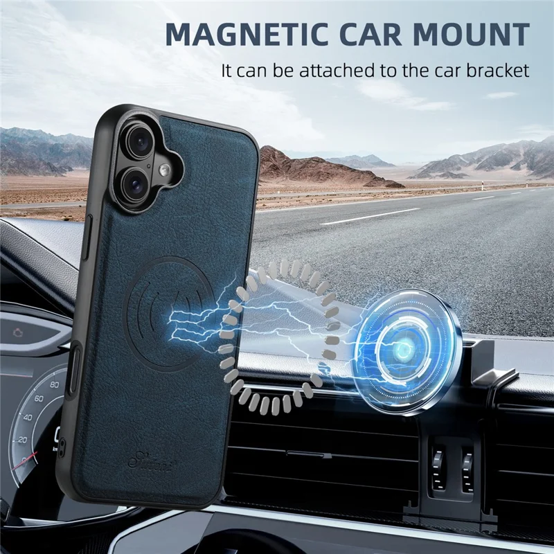 SUTENI H17 Pour L'iphone 16 Case Magnétique Slots Slots Leather + Tpu Kickstand Couvercle - Bleu