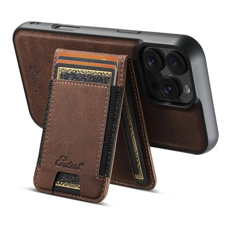Suteni H17 Für Iphone 16 Pro Magnetic Case Card Slots Leder+tpu -kickstand -telefonabdeckung - Braun