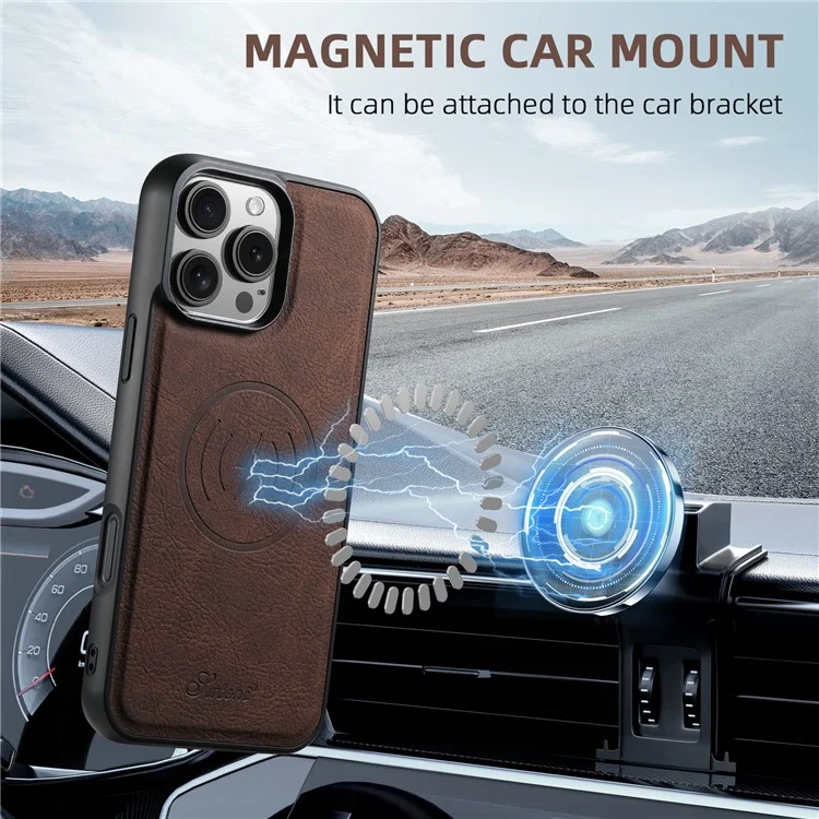 Suteni H17 Für Iphone 16 Pro Magnetic Case Card Slots Leder+tpu -kickstand -telefonabdeckung - Braun