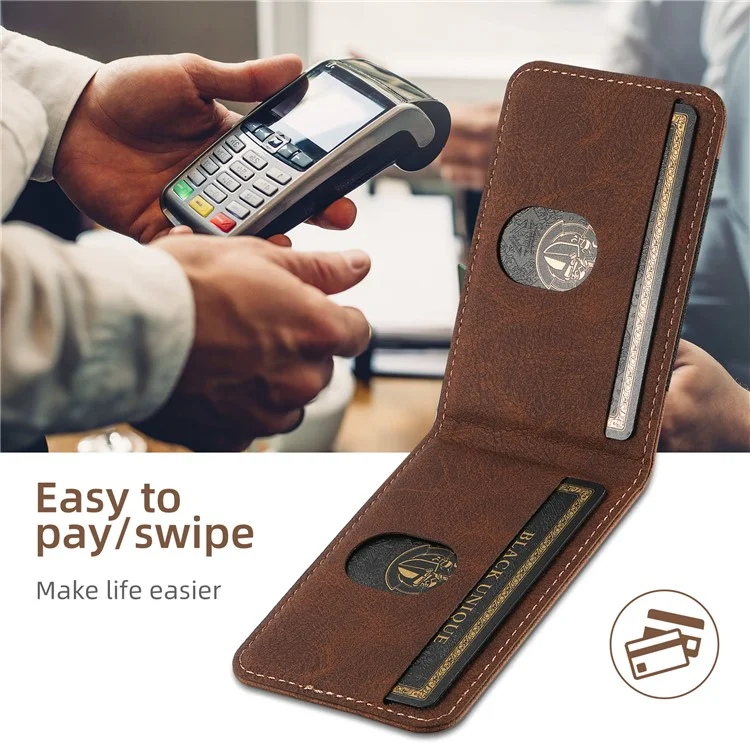 Suteni H17 Für Iphone 16 Pro Magnetic Case Card Slots Leder+tpu -kickstand -telefonabdeckung - Braun