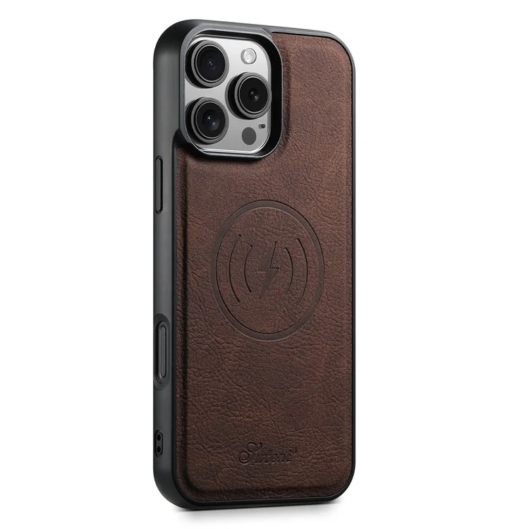 Suteni H17 Für Iphone 16 Pro Magnetic Case Card Slots Leder+tpu -kickstand -telefonabdeckung - Braun