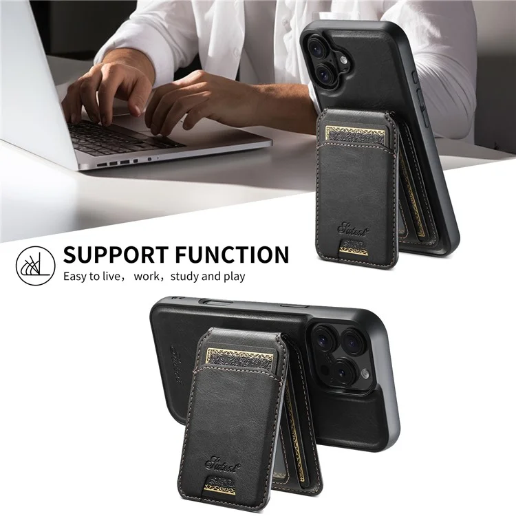 Suteni H15 Für Iphone 16 Pro Magnetic Case Abtrennbare Kartenhalter -telefonabdeckung - Schwarz