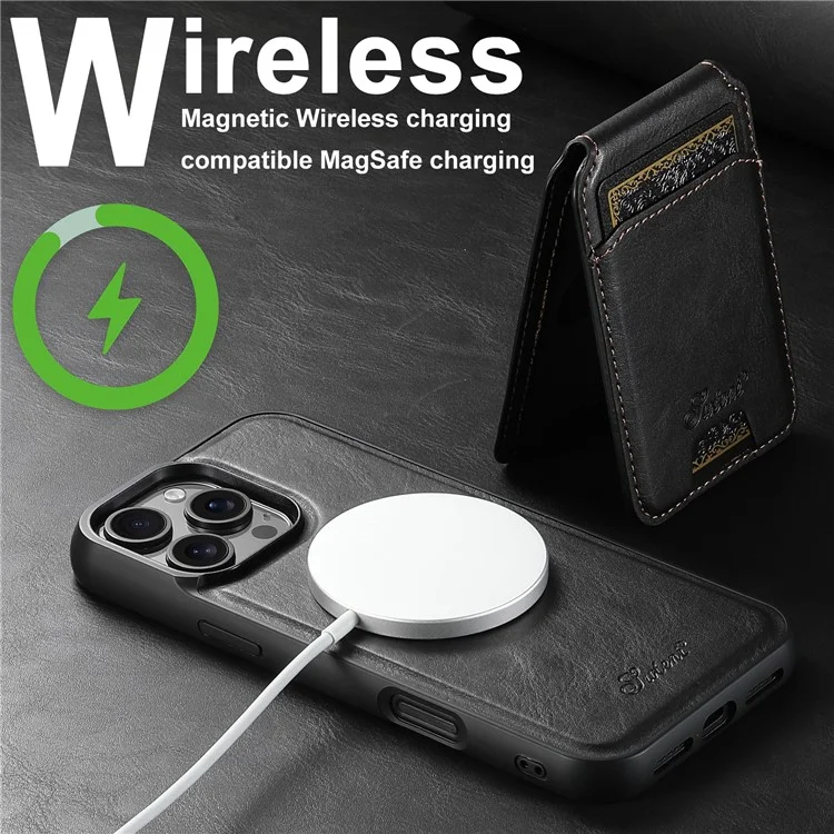 Suteni H15 Für Iphone 16 Pro Magnetic Case Abtrennbare Kartenhalter -telefonabdeckung - Schwarz