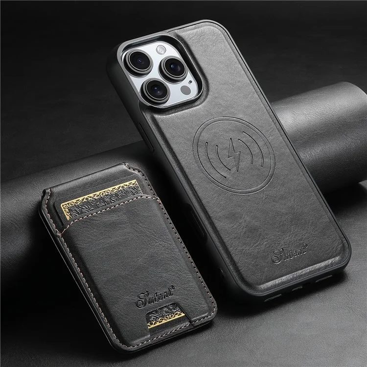 Suteni H15 Für Iphone 16 Pro Magnetic Case Abtrennbare Kartenhalter -telefonabdeckung - Schwarz