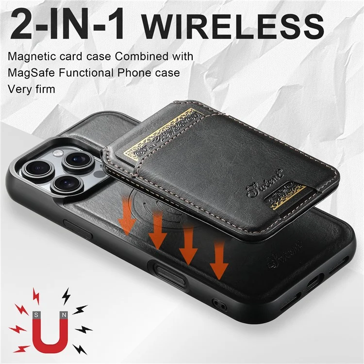 Suteni H15 Für Iphone 16 Pro Magnetic Case Abtrennbare Kartenhalter -telefonabdeckung - Schwarz