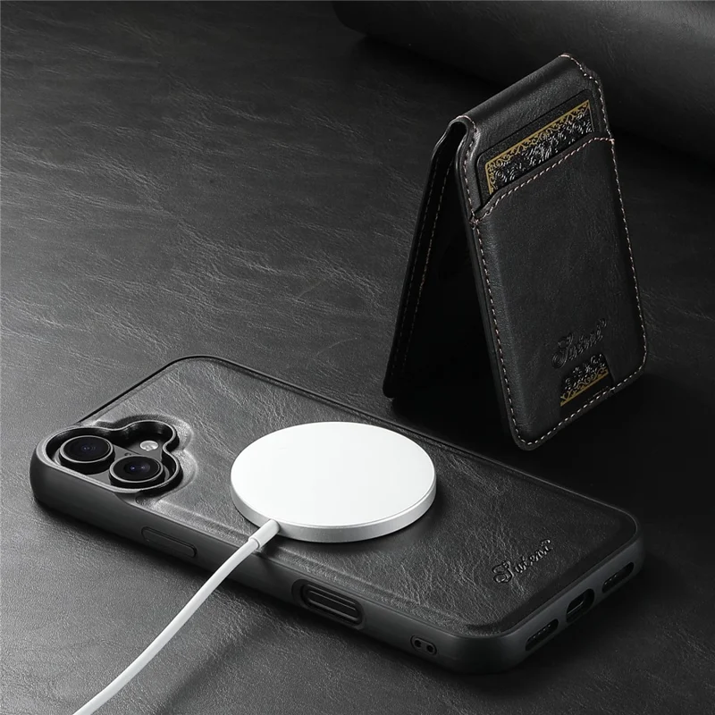 Suteni H15 Para Iphone 16 Plus Magnetic Case Soporte de Tarjeta Desmontable Teléfono - Negro