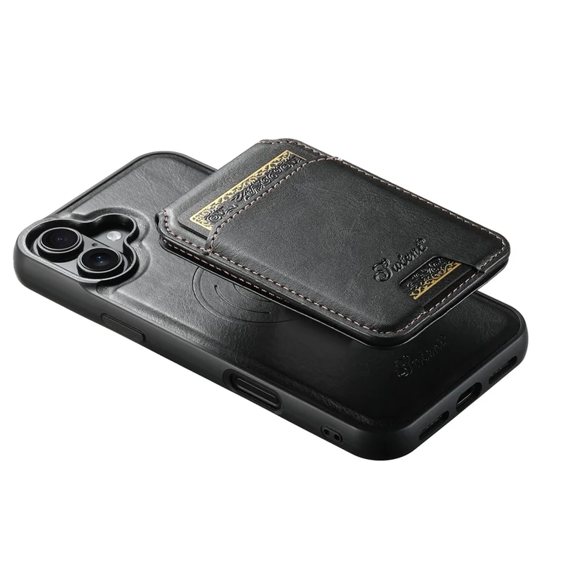 Suteni H15 Para Iphone 16 Plus Magnetic Case Soporte de Tarjeta Desmontable Teléfono - Negro