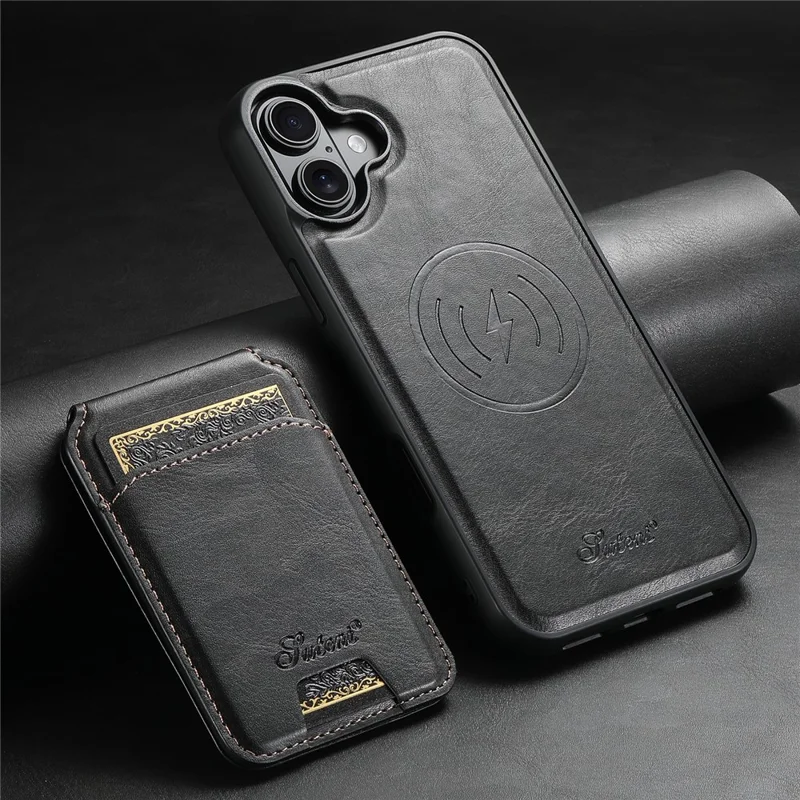 Suteni H15 Para Iphone 16 Plus Magnetic Case Soporte de Tarjeta Desmontable Teléfono - Negro