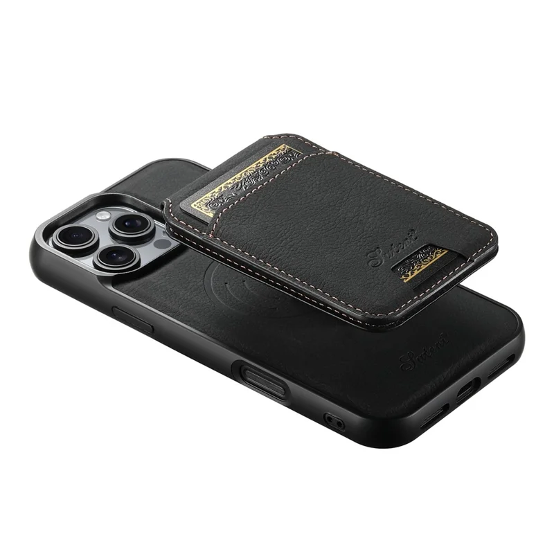 Suteni H16 Para Iphone 16 Pro Magnetic Case Kickstand Tampo de Capa de Telefone Destacável Titular do Cartão - Preto