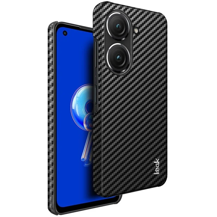 IMAK Ruiyi Series for Asus Zenfone 9 5G Carbon Fiber Texture PU Leather Coated PC Back Case Anti-scratch Anti-drop Phone Cover