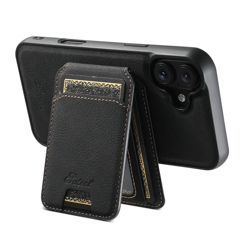 Suteni H16 Para Iphone 16 Plus Magnetic Case Kickstand Phone Tope Desmontable Tarjeta de Tarjeta - Negro