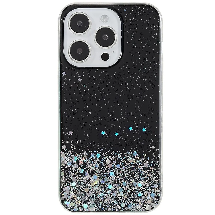 For iPhone 14 Pro Starry Sky Epoxy Mobile Phone Case Cover Soft TPU Shockproof Anti-Scratch Sparkle Cover - Black