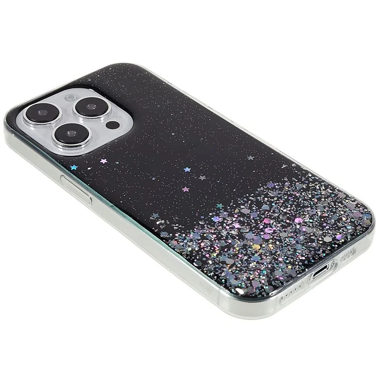 For iPhone 14 Pro Starry Sky Epoxy Mobile Phone Case Cover Soft TPU Shockproof Anti-Scratch Sparkle Cover - Black