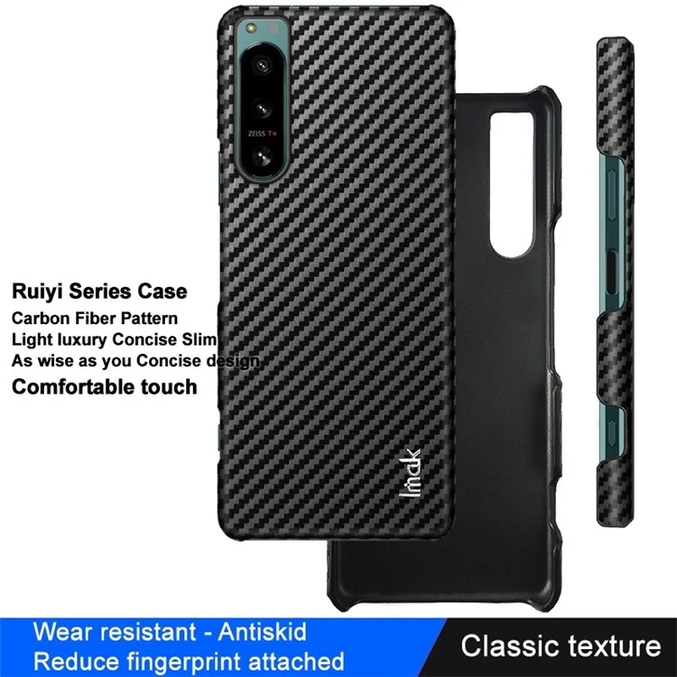 IMAK Ruiyi Series para Sony Xperia 5 IV 5G Textura de Fibra de Carbono PU Couro Revestido Caso PC Anti-arranhões Anti-impressões Digitais Capa de Telefone