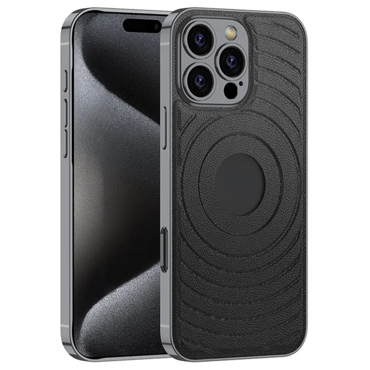 GKK Para Iphone 16 Pro Max Case Compatível Com o Logotipo MagSafe Exibir TPU+PU Phone Protector - Preto