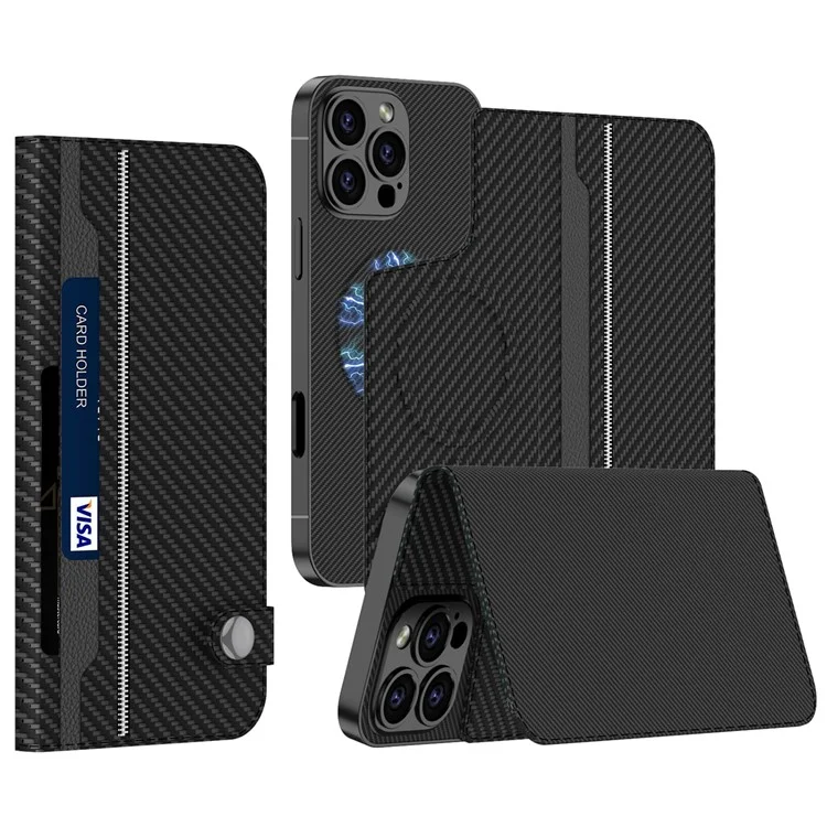 GKK Para Iphone 16 Pro Case Magnetic Tpu+pu Cubierta de Teléfono de Cuero de Cuero - Textura de Fibra de Carbono