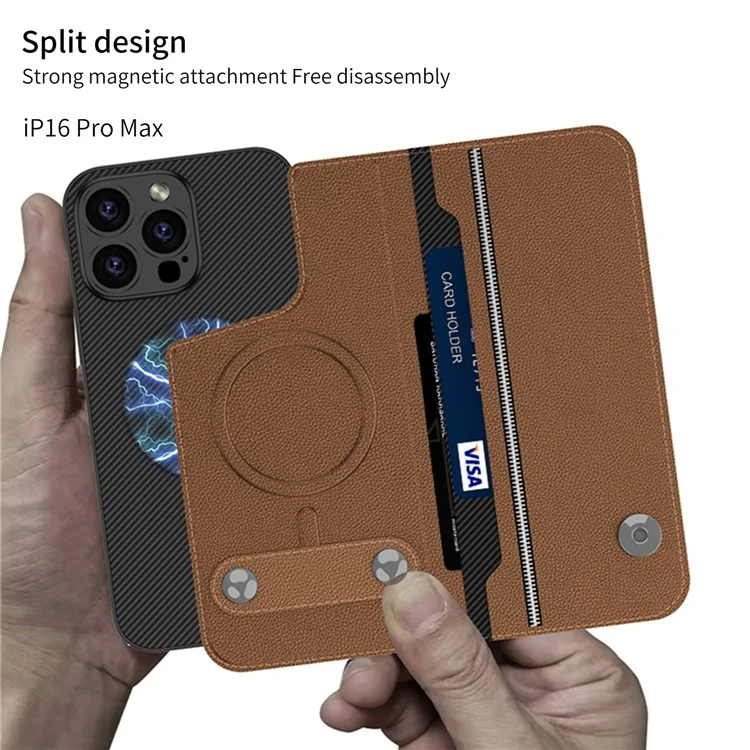 GKK Para Iphone 16 Pro Case Magnetic Tpu+pu Cubierta de Teléfono de Cuero de Cuero - Textura de Fibra de Carbono