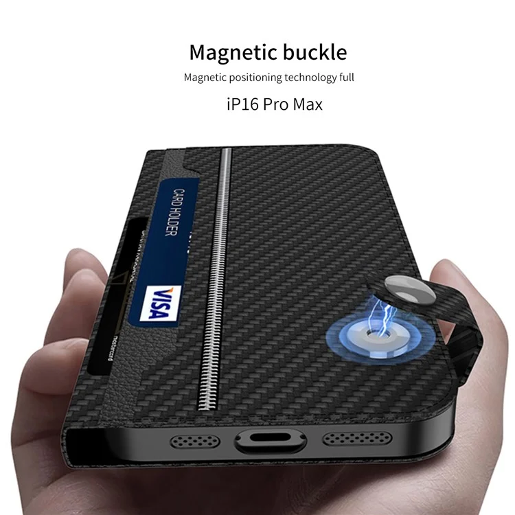 GKK Para Iphone 16 Pro Case Magnetic Tpu+pu Cubierta de Teléfono de Cuero de Cuero - Textura de Fibra de Carbono
