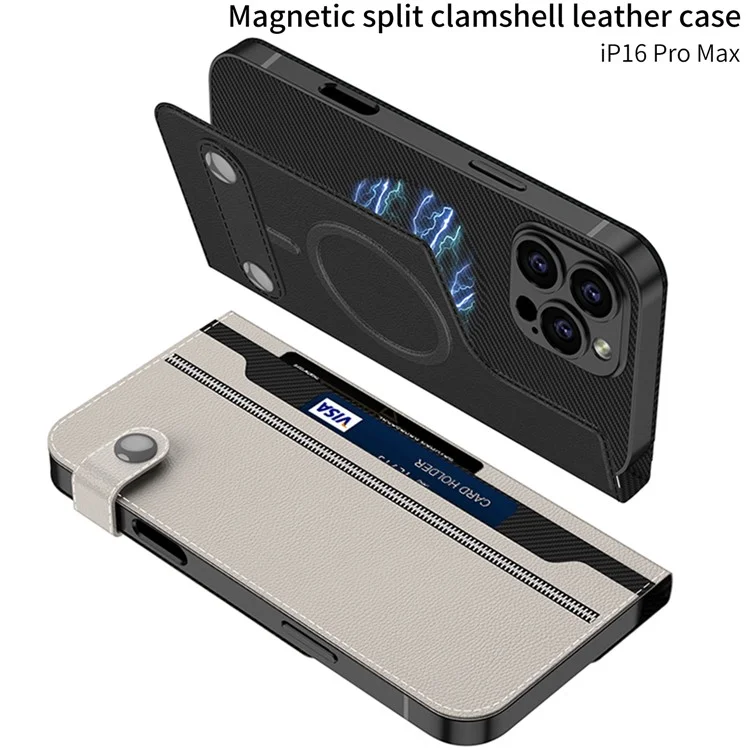 GKK Para Iphone 16 Pro Case Magnetic Tpu+pu Cubierta de Teléfono de Cuero de Cuero - Textura de Fibra de Carbono