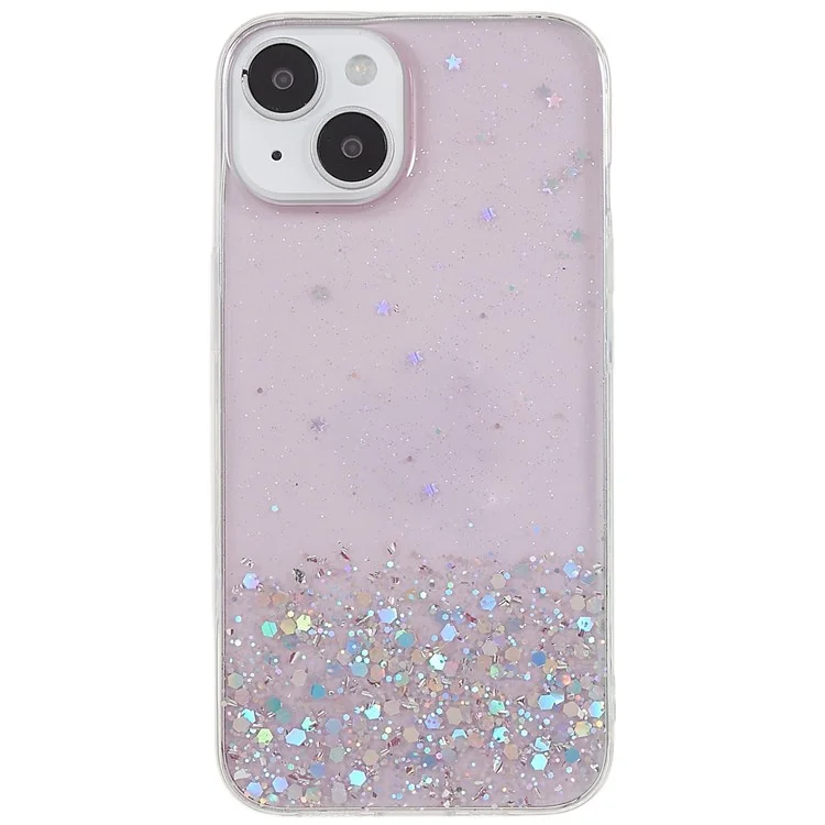 For iPhone 14 Plus Starry Sky Glitter Sparkle Epoxy Case Soft TPU Shockproof Drop Protection Impact Phone Cover - Pink