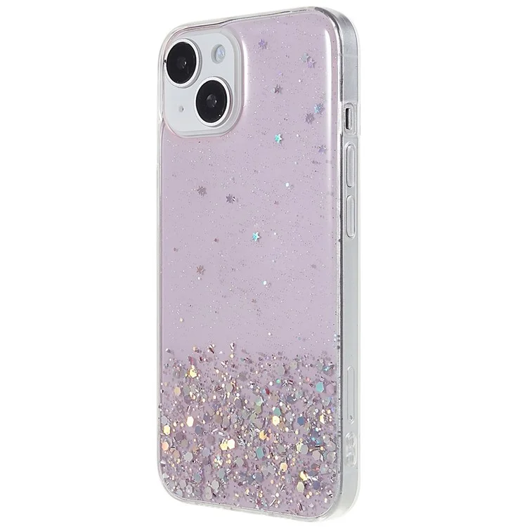 For iPhone 14 Plus Starry Sky Glitter Sparkle Epoxy Case Soft TPU Shockproof Drop Protection Impact Phone Cover - Pink