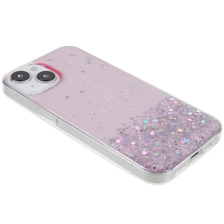 For iPhone 14 Plus Starry Sky Glitter Sparkle Epoxy Case Soft TPU Shockproof Drop Protection Impact Phone Cover - Pink