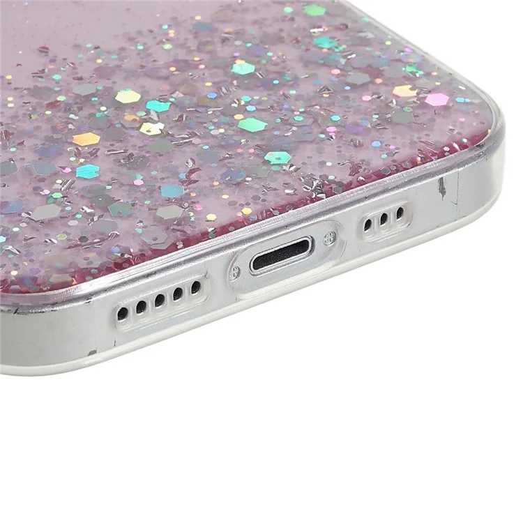 For iPhone 14 Plus Starry Sky Glitter Sparkle Epoxy Case Soft TPU Shockproof Drop Protection Impact Phone Cover - Pink