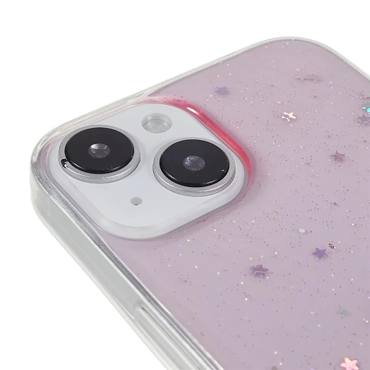For iPhone 14 Plus Starry Sky Glitter Sparkle Epoxy Case Soft TPU Shockproof Drop Protection Impact Phone Cover - Pink