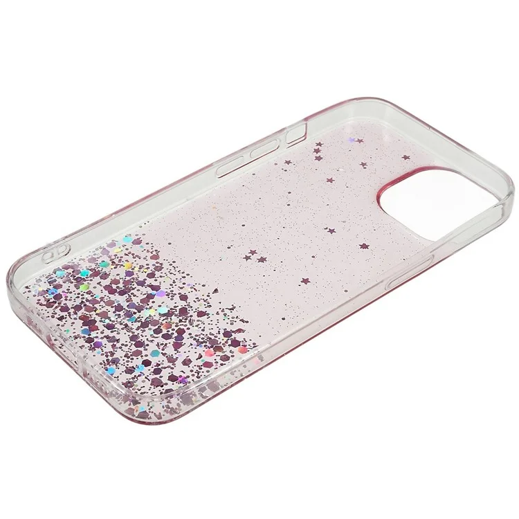 For iPhone 14 Plus Starry Sky Glitter Sparkle Epoxy Case Soft TPU Shockproof Drop Protection Impact Phone Cover - Pink