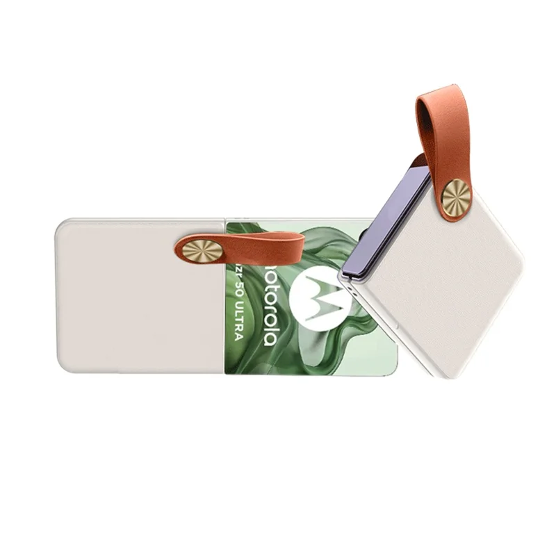 GKK For Motorola Razr 50 Ultra 5G Case Protective Hard PC Phone Cover with Leather Strap - White