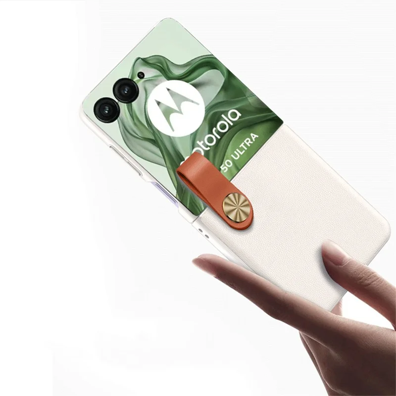 GKK For Motorola Razr 50 Ultra 5G Case Protective Hard PC Phone Cover with Leather Strap - White