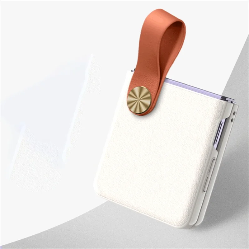 GKK For Motorola Razr 50 Ultra 5G Case Protective Hard PC Phone Cover with Leather Strap - White